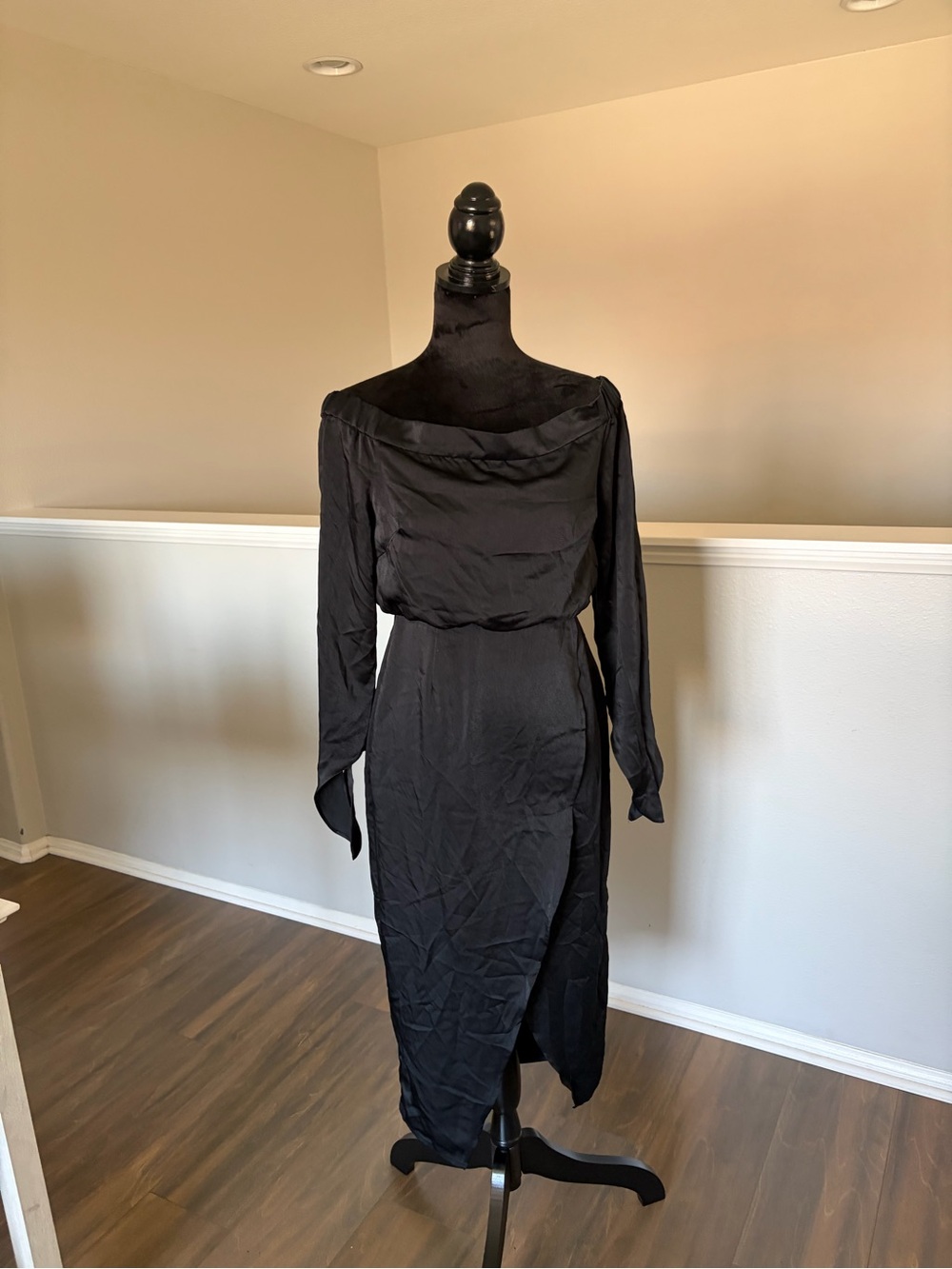 Lavish Alice Black Draped Off-Shoulder Midi Dress